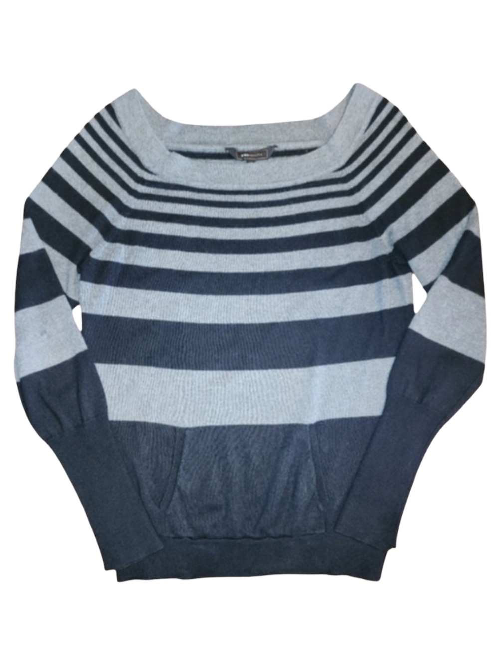 BCBGMAXAZRIA Silk Cashmere Striped Sweater M Black Gray Slouchy Scoop Neck